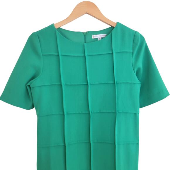 Vintage Green Dress Square Textured Sheath Windowpane Sandra Darren Size 8P - Picture 3 of 4